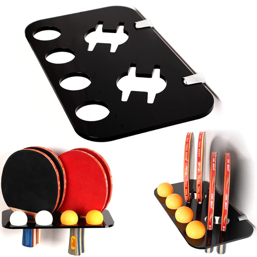 Ping Pong Paddle Holder Ping Pong Storage Wall Mount Acrylic Ping Pong Paddles Storage Wall Rack for Storage Balls and Paddles(S, Black)