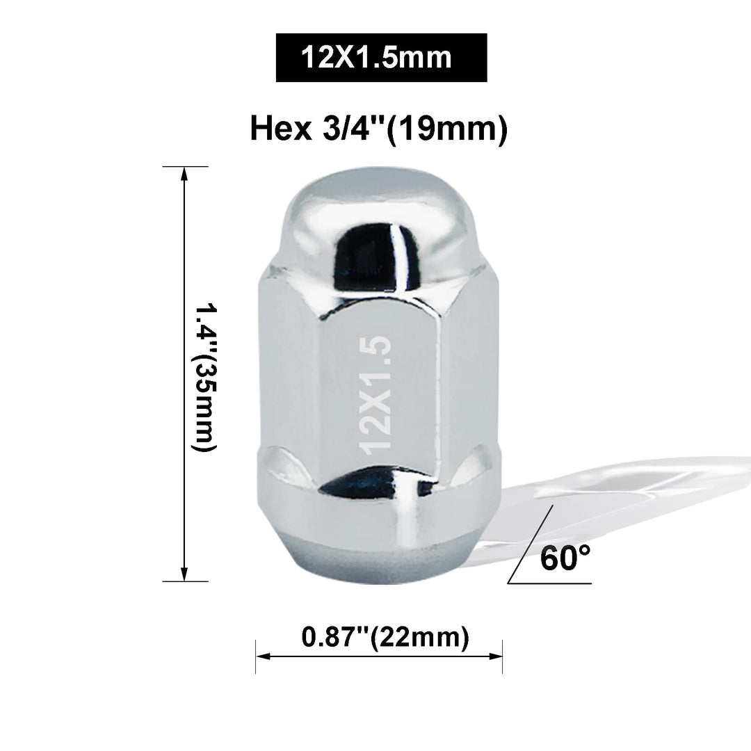 M12x1.5 Wheel Lug Nuts for Ford Focus,Ford Fusion, 3/4 (19mm) Hex, Set of 24