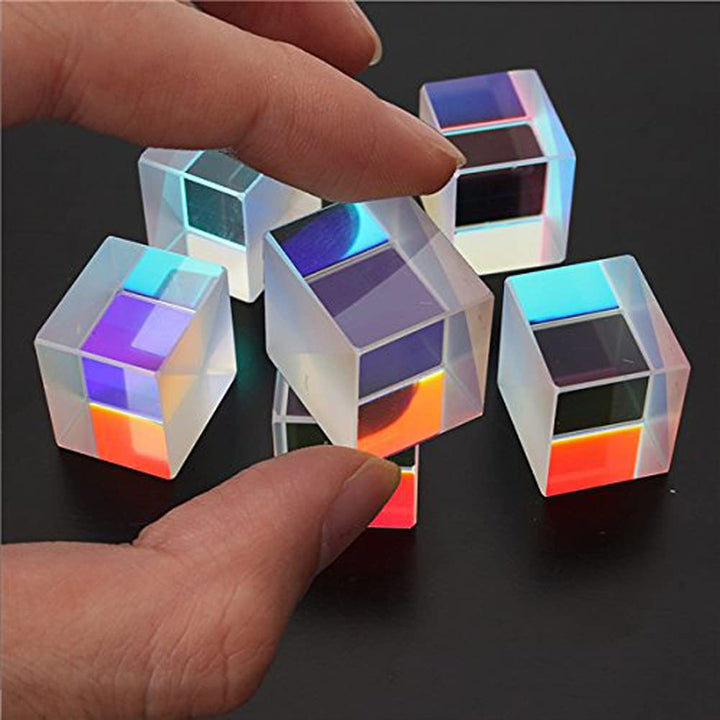 1Pcs 2x2x1.7cm Optical Glass RGB Dispersion Prism X-Cube for Physics Teach Decoration Art