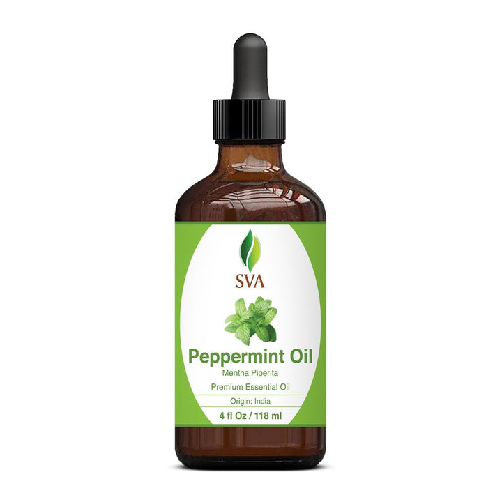 SVA Peppermint Piperita Essential Oil – 4 Fl Oz – 100% Natural Piperita Oil - for Diffuser, Hair Care, Face, Skin Care, Aromatherapy, Scalp and Body Massage, Soap and Candle Making - with Dropper