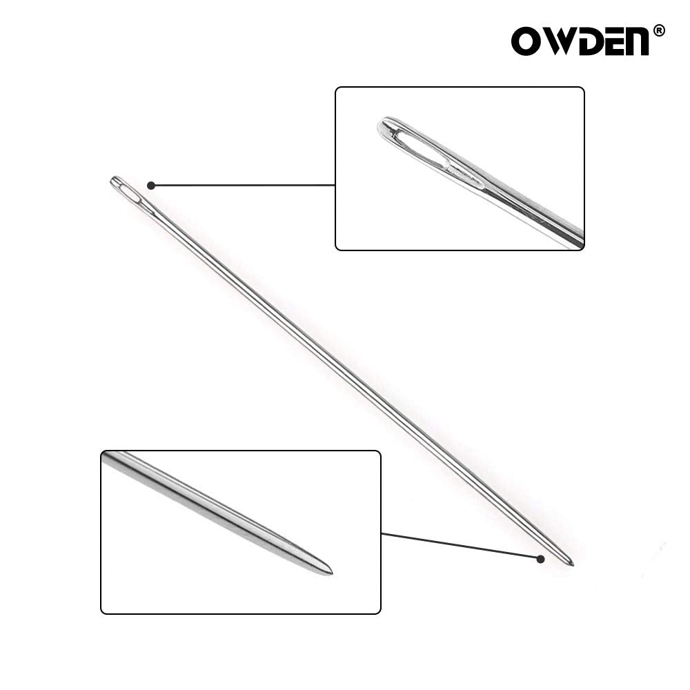 Owden 12Pcs Leather Hand Sewing Needles, Professional Small Eye Design for Leather Hand Stitching Needle. 2 Sizes and Each 6Pcs.