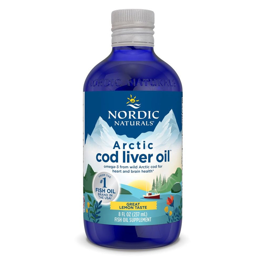 Arctic Cod Liver Oil, Lemon - 8 oz - 1060 mg Total Omega-3s with EPA & DHA - Heart & Brain Health, Healthy Immunity, Overall Wellness - Non-GMO - 48 Servings