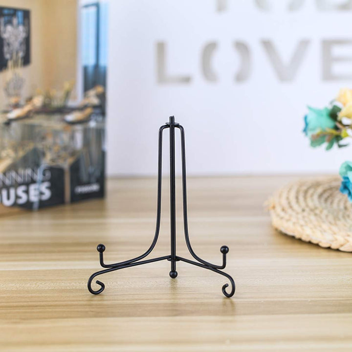 (4 Pack) Iron Display Stand, Black Iron Easel Plate Display Photo Holder Stand, Displays Picture Frames, Cookbooks, Decorative Plates, Tablets and Art 5 Inch