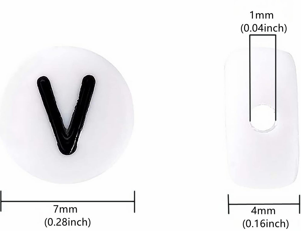 100PCS Letter Beads White Round Acrylic Alphabet Beads Letter V Beads for Jewelry Making Bracelets Necklaces Key Chains DIY 4X7mm