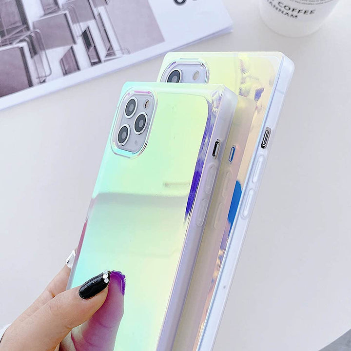 Cute Holographic Compatible with iPhone 13 Pro Max Rectangle Case (2021) 6.7-inch, Slim Colorful Glossy Soft TPU Protective Durable Cases Cover for Women Girls Blue Purple