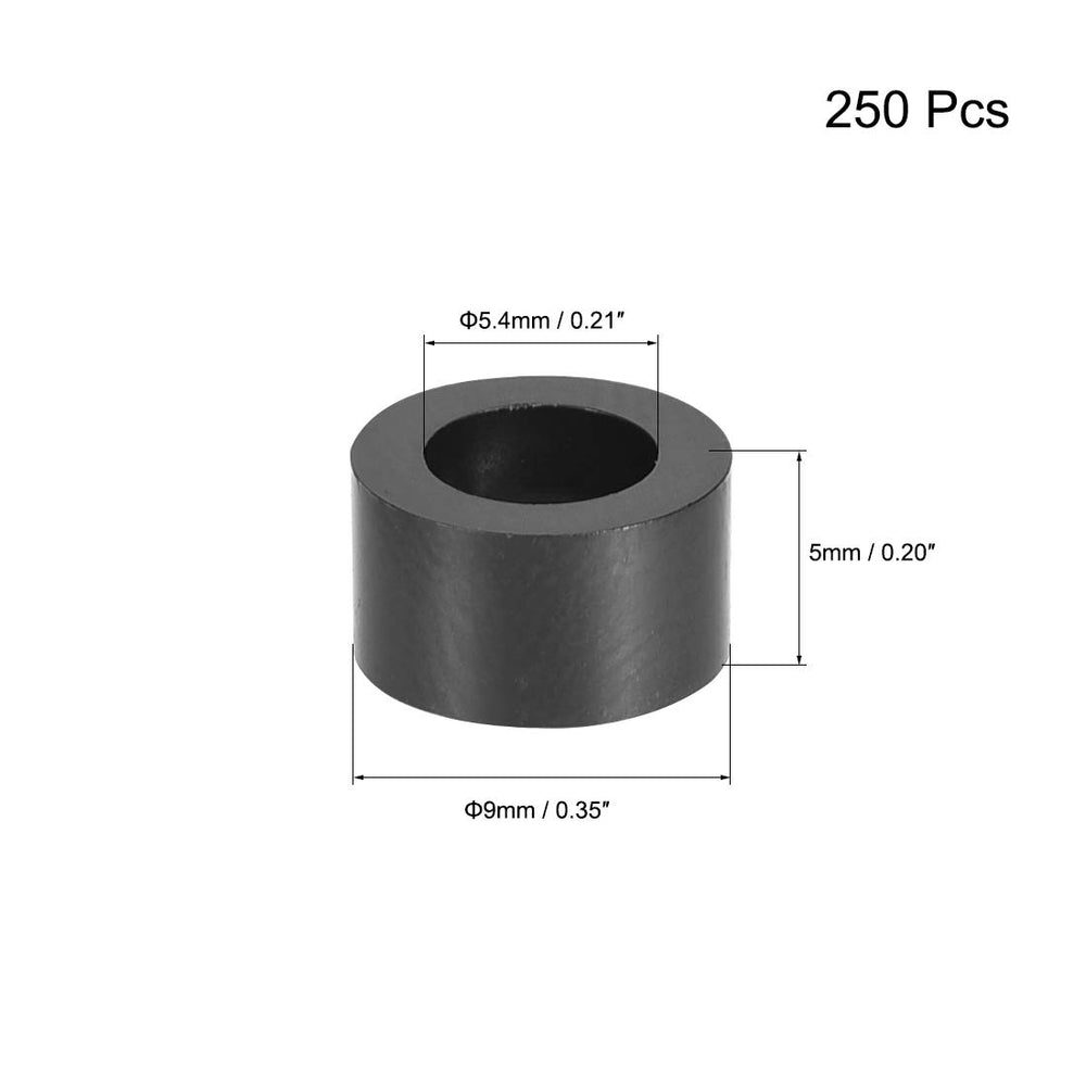 ABS Round Spacer Washer 5.4mm ID 9mm OD 5mm Length for M5 Screws Block Black 250Pcs, for 3D Printer TV Wall Mount Outlet Pegboard Motorbike