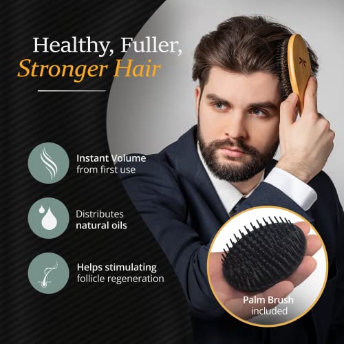 Men's Hair Grooming Set: Boar Bristle Brush, Nylon Pin Brush, Wooden Comb, and Travel Bag for Styling