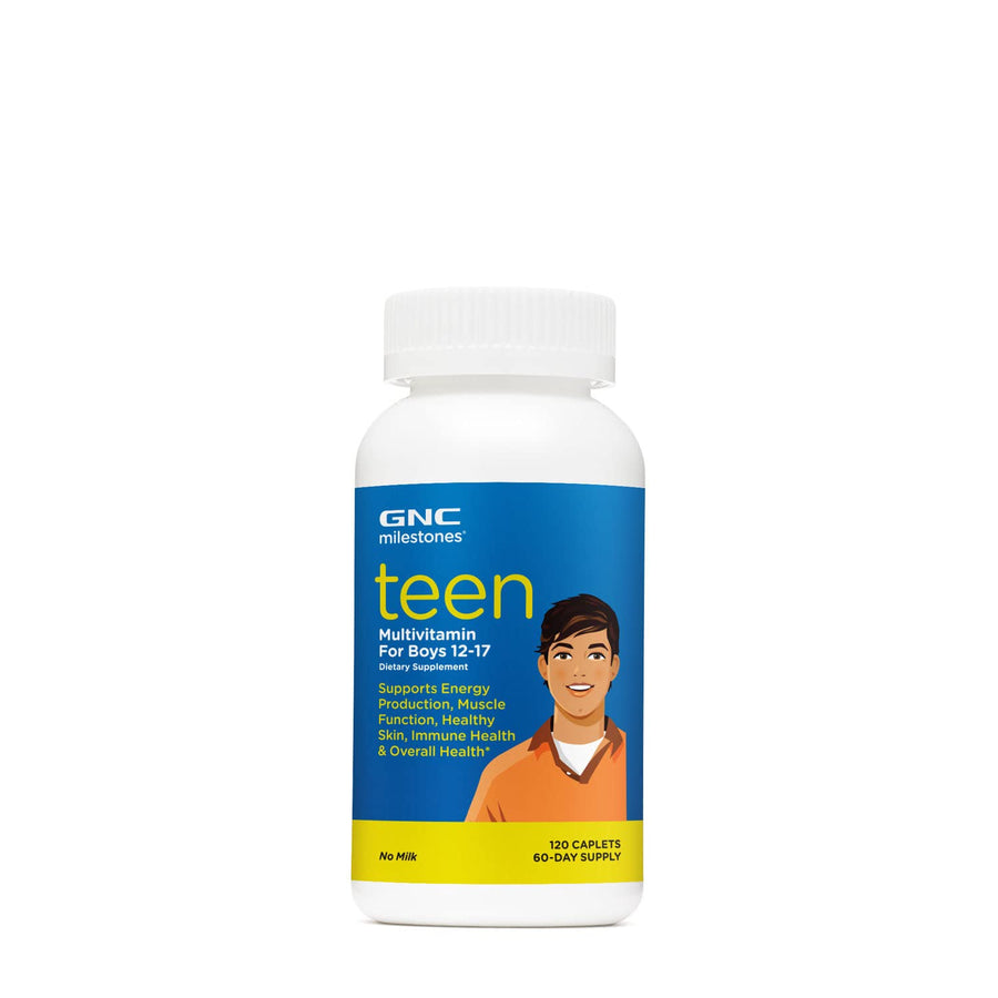 Milestones Teen Multivitamin for Boys 12-17, 120 Caplets, Supports Energy Production and Muscle Function