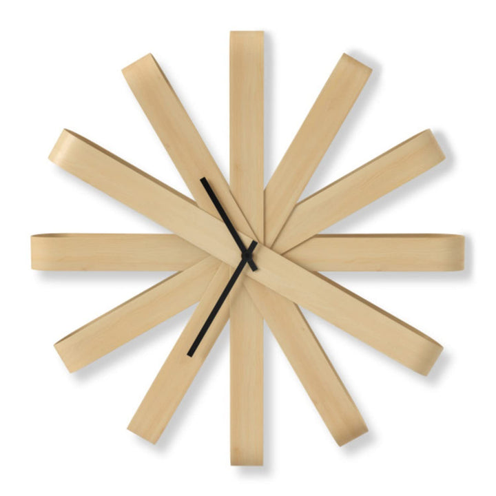 Ribbonwood, Large Modern Wall Clock, Battery Operated, Silent, Non Ticking, Unique, Natural Wood