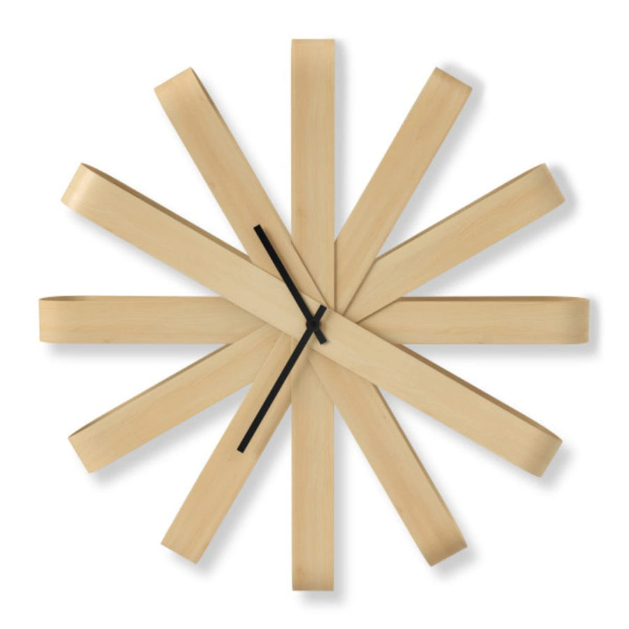 Ribbonwood, Large Modern Wall Clock, Battery Operated, Silent, Non Ticking, Unique, Natural Wood