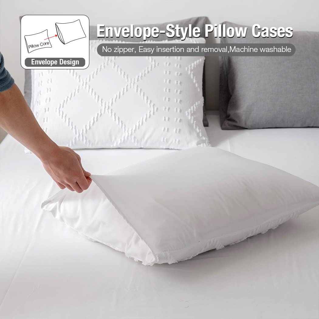 Duvet Cover Set, Boho Tufted Queen Size Bedding Set, White Embroidery Shabby Chic Breathable Ultra Soft Duvet Cover Set (1 Duvet Cover 90x90 inches + 2 Pillowcases)