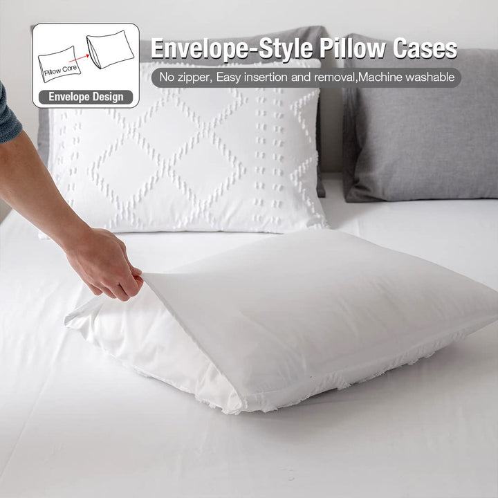 Duvet Cover Set, Boho Tufted Queen Size Bedding Set, White Embroidery Shabby Chic Breathable Ultra Soft Duvet Cover Set (1 Duvet Cover 90x90 inches + 2 Pillowcases)