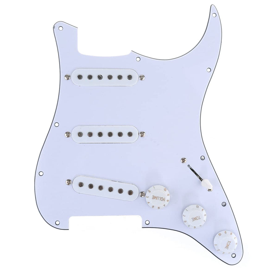 11 Hole SSS Prewired Loaded Pickguard with Single Coil Pickups Set for Strat Style Guitar,3Ply White
