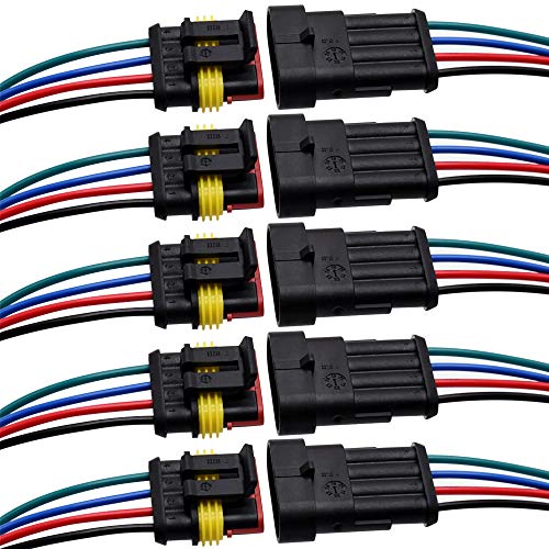 4 Pin Connector Waterproof Connector, Male and Female Way 16 AW Wire Suitable for car Truck, Boat and Other Wire Connection 5 kit
