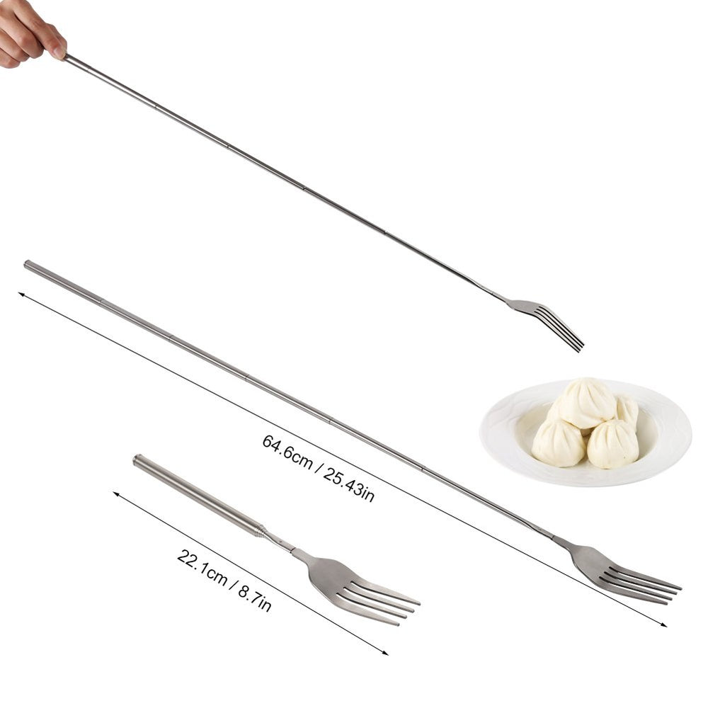 Extendable Fork Telescopic Fork Extendable Long Handle Fork Barbecue Toasting Dinner Fruit Dessert Long Fork Cutlery (1 pc)