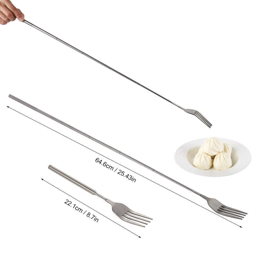 Extendable Fork Telescopic Fork Extendable Long Handle Fork Barbecue Toasting Dinner Fruit Dessert Long Fork Cutlery (1 pc)
