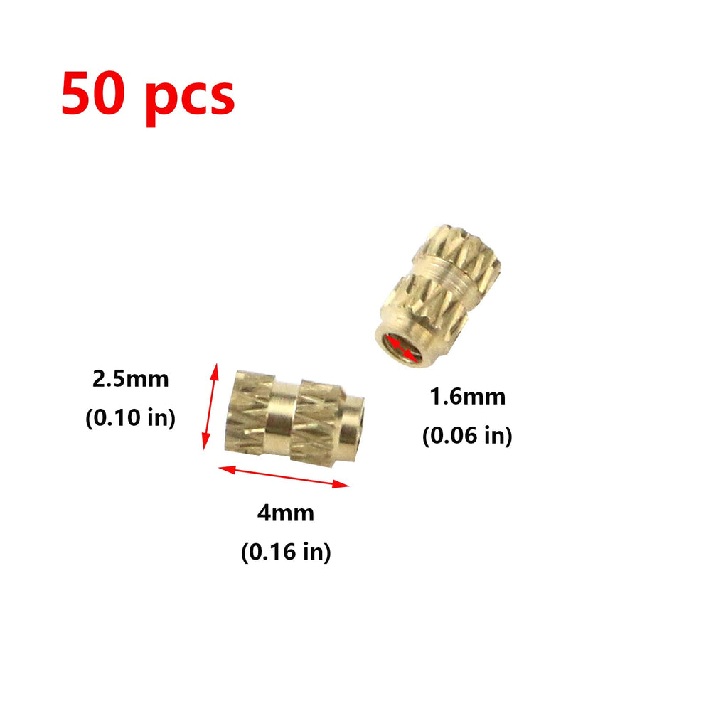 50PCS M1.6 Female Thread Brass Knurled Insert Embedment Nut Assortment Kit