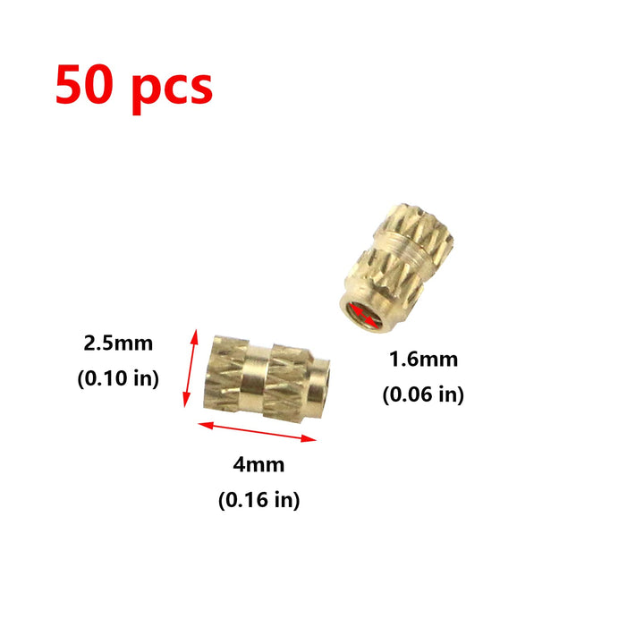 50PCS M1.6 Female Thread Brass Knurled Insert Embedment Nut Assortment Kit