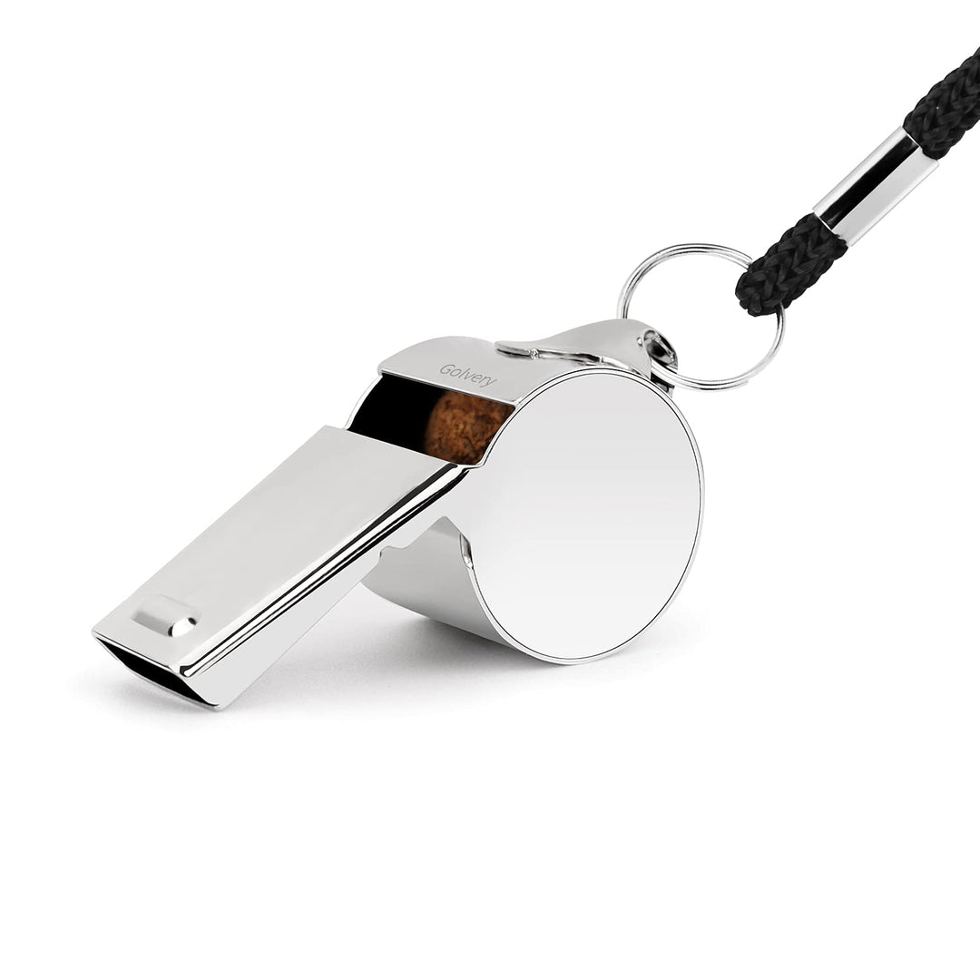 Metal Referee Coach Whistle - Stainless Steel - Crisp Sound Whistle with Lanyard for School Sports, Soccer, Football, Basketball and Lifeguard Protection etc (Silver-1pcs)
