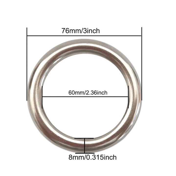 3 Metal O-Ring, 2 Pack 304 Seamless Welding Stainless Steel Rings Heavy Duty Smooth Solid Multi-Purpose Big Ring for for Crafts, 8mm x 60mm