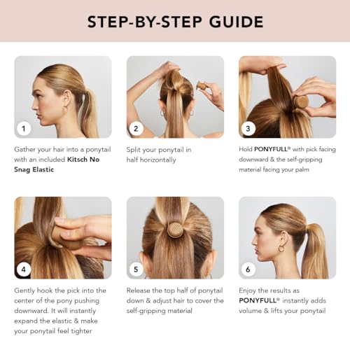 PonyFull Blonde Hair Volumizing Tool - 1 Pc Hair Volume Enhancer that Instantly Lifts Your Ponytail - Ideal for Thin Hair and Cheer Ponytail Bump | Includes 3 No Snag Elastic Hair Ties