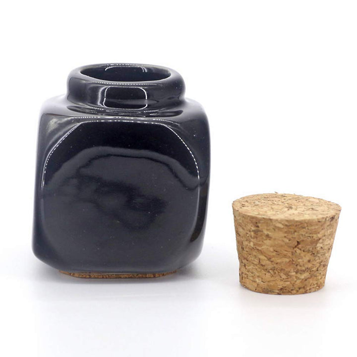 1PC Rectangle Ceramic Nail Art Acrylic Dappen Dish Cup with Cork Stopper Liquid Powder Bottle Container Case Beauty Tools for Mixing Acrylic Powder Liquid Nail Art Manicure Tools,Black