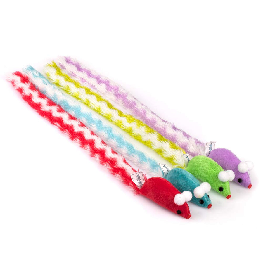 4 Packs 15 Inch Long Soft Plush Cat Toys Mice with Rattle Rustle Sound Small Mouse Activity Interactive Toy