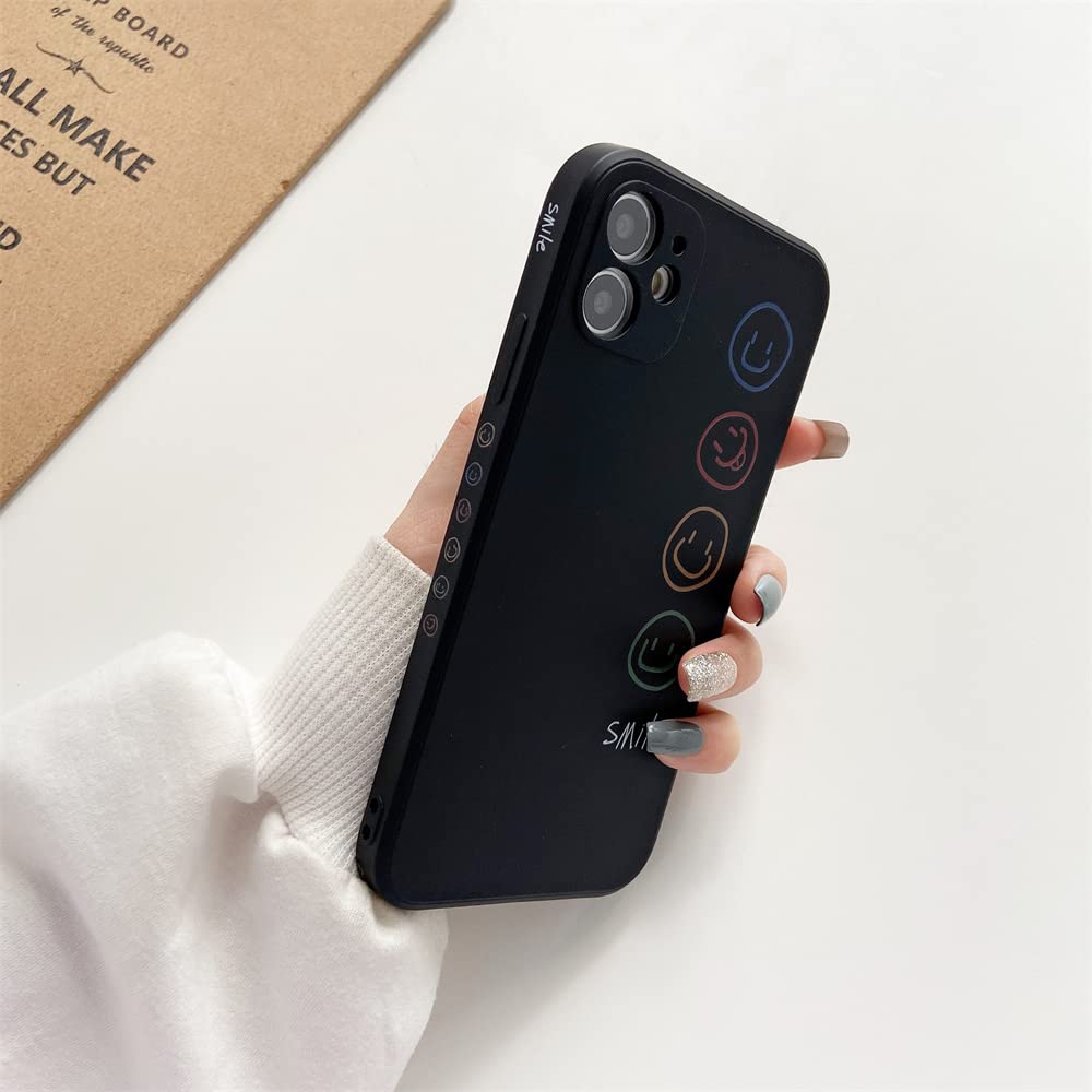 Compatible with Apple iPhone 12 Phone Case Cute Smile face Pattern Side Frame Design Fashion Soft Silicone Full Body Protection Cover for iPhone 12 6,1 inch - Black
