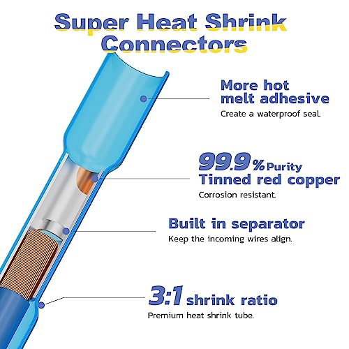 500PCS White Heat Shrink Butt Connectors AWG26-24, Marine Grade Heat Shrink Wire Connectors,Tinned Red Copper,Waterproof Insulated Crimp Butt Splice Electrical Connectors