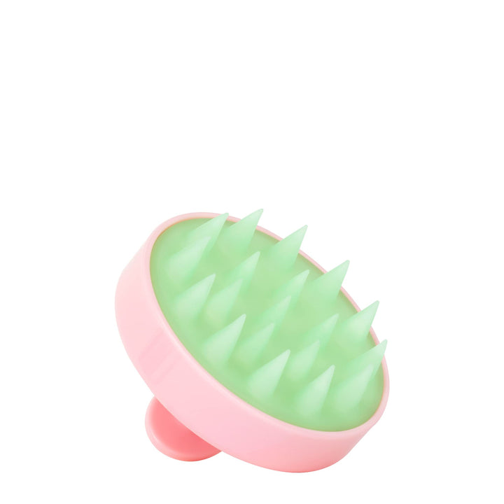 Beauty | Clarifying Shampoo Brush | Exfoliating Scalp Massager | Flexible Silicone Brushes | Ergonomic Handle | Hair Care / Scalp Care | Waterproof | Pink + Green | Vegan