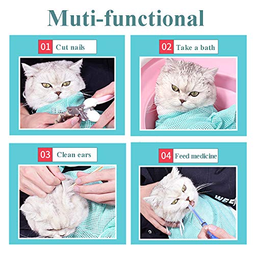 Cat Bathing Bag,Puppy Dog Cleaning Shower Bag- Adjustable Anti-Bite and Anti-Scratch Polyester Soft Restraint Cat Grooming Bag for Bathing, Nail Trimming, Injection, Medicine Taking (Green)
