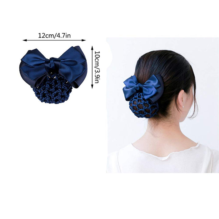 9 Pieces Bowknot Snood Net Barrette Hair Clip Bun Cover Hairnet Lace Bow Decor for Woman, Black