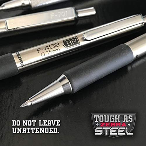 F-402 Retractable Ballpoint Pen, Stainless Steel Barrel, Fine Point, 0.7mm, Black Ink, 2-Pack