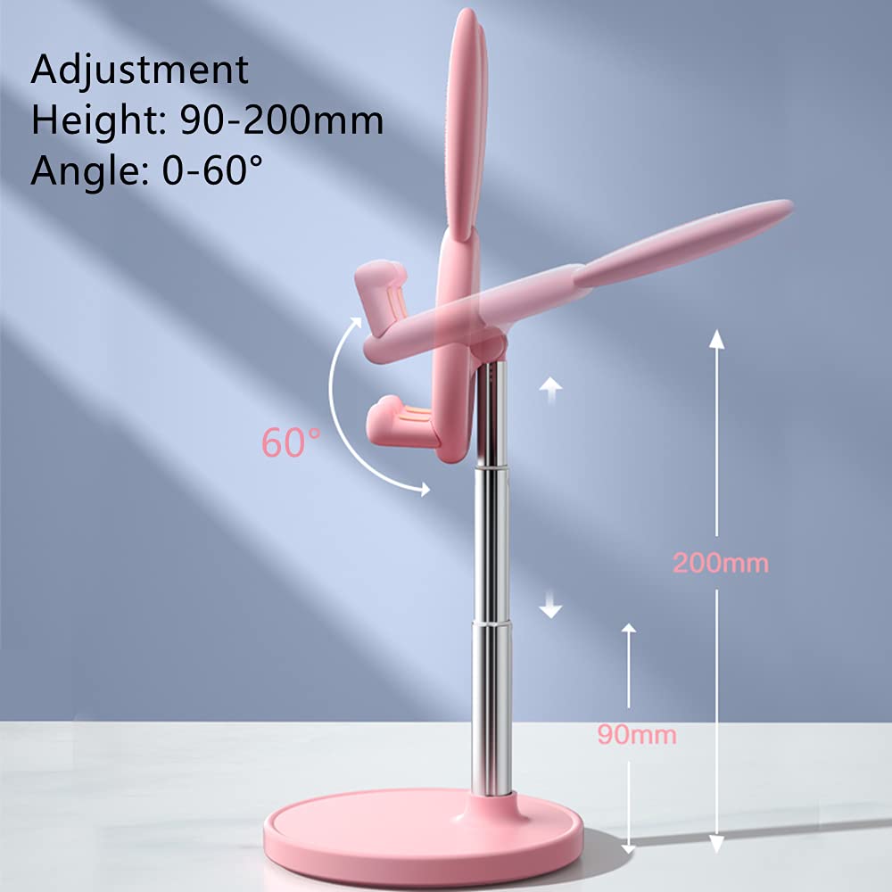 Portable Cell Phone Stand for Desk Cute Bunny Height Angle Adjustable Tablet Phone Desktop Stand Holder Riser Compatible with iPhone, iPad, Tablets, Kindle, Switch, Smartphones (Pink)