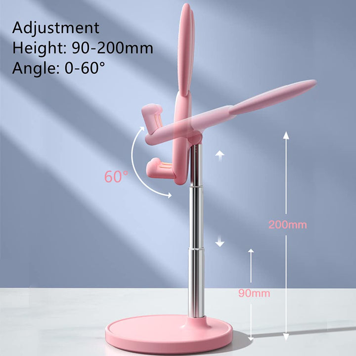 Portable Cell Phone Stand for Desk Cute Bunny Height Angle Adjustable Tablet Phone Desktop Stand Holder Riser Compatible with iPhone, iPad, Tablets, Kindle, Switch, Smartphones (Pink)