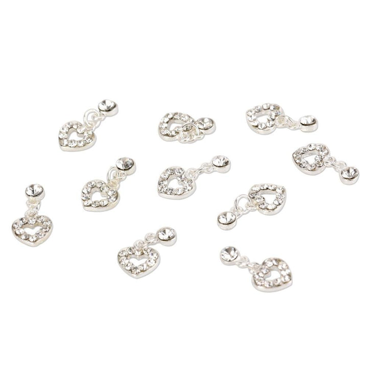 Eft 10 Pcs Fashion Nail Charms Silver Dangle Sweet Love Heart 3D Alloy Crystal Rhinestone Metal Nail Art Tips Slice Decoration For Women Girls Ladies