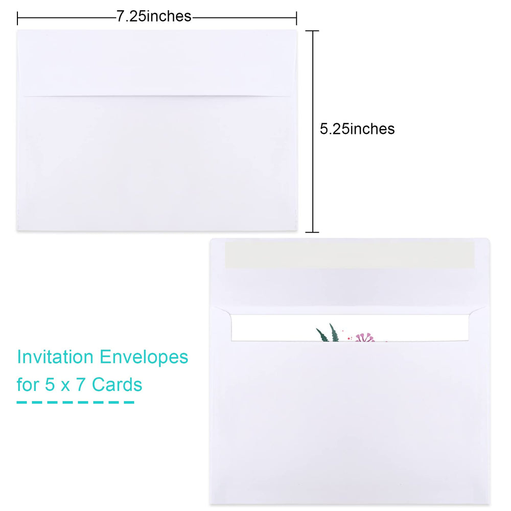 50 Packs 5x7 Envelopes, White A7 Envelopes for Invitations, Printable, Self Seal for Weddings, Invitations, Photos, Postcards, Greeting Cards, Mailing