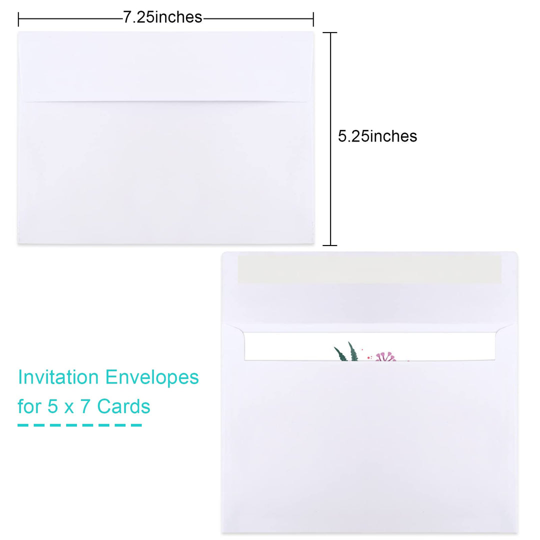 50 Packs 5x7 Envelopes, White A7 Envelopes for Invitations, Printable, Self Seal for Weddings, Invitations, Photos, Postcards, Greeting Cards, Mailing