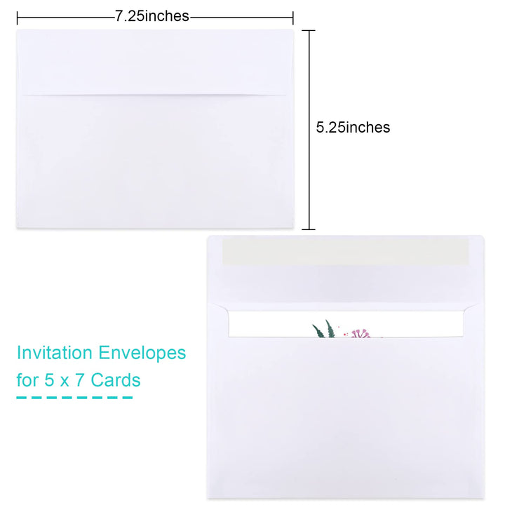 50 Packs 5x7 Envelopes, White A7 Envelopes for Invitations, Printable, Self Seal for Weddings, Invitations, Photos, Postcards, Greeting Cards, Mailing
