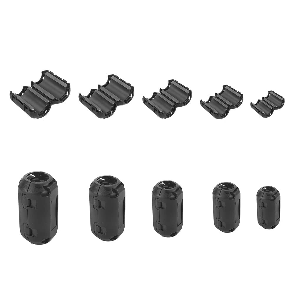 Ceedmon 20 Pieces Clip-on Ferrite Ring Core RFI EMI Noise Suppressor Cable Clip for 3mm/5mm/7mm/9mm/13mm Diameter Cable, Black