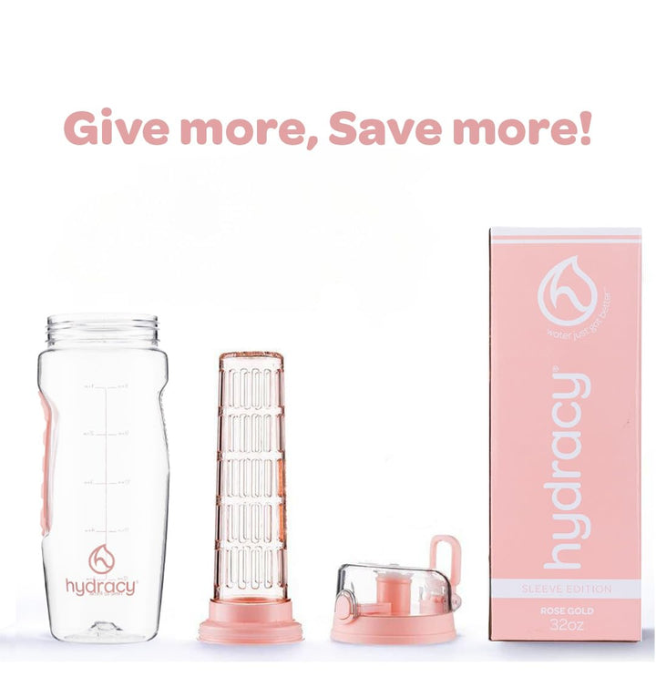 Fruit Infuser Water Bottle - 32 oz Sports Bottle - Time Marker & Full Length Infusion Rod + 27 Fruit Infused Water Recipes eBook Gift - Rose Gold