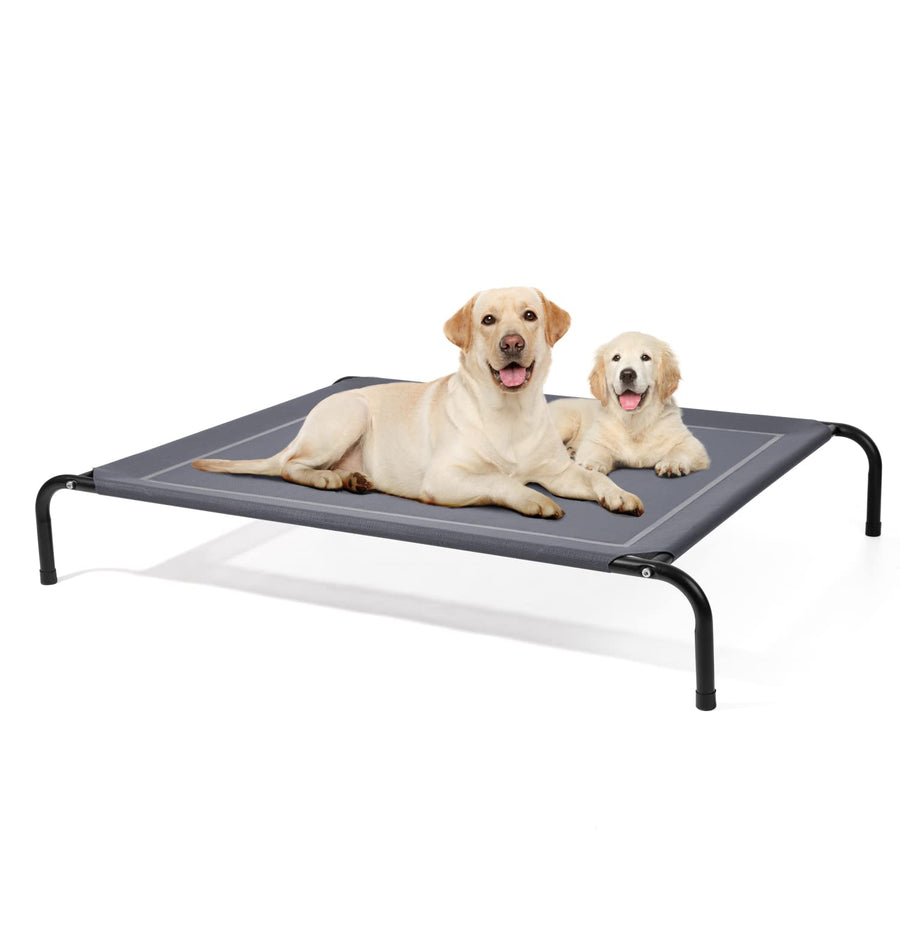 Elevated Bed for Small, Medium, Large Dogs and Pets, Raised Bed with Durable Frame and Mesh, Dog Cot with Rubber Feet for Indoor and Outdoor Use, Black