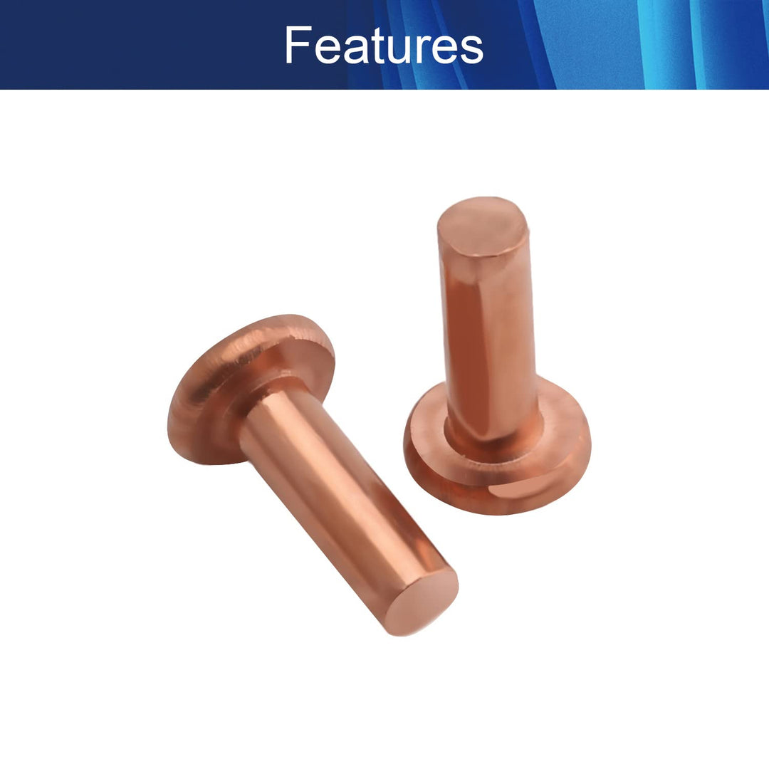 Flat Head Solid Copper Rivets Nuts Copper Flat Head Semi-Tubular Rivets for Household Automobile Industry Brass Tone 4x12mm 50PCS