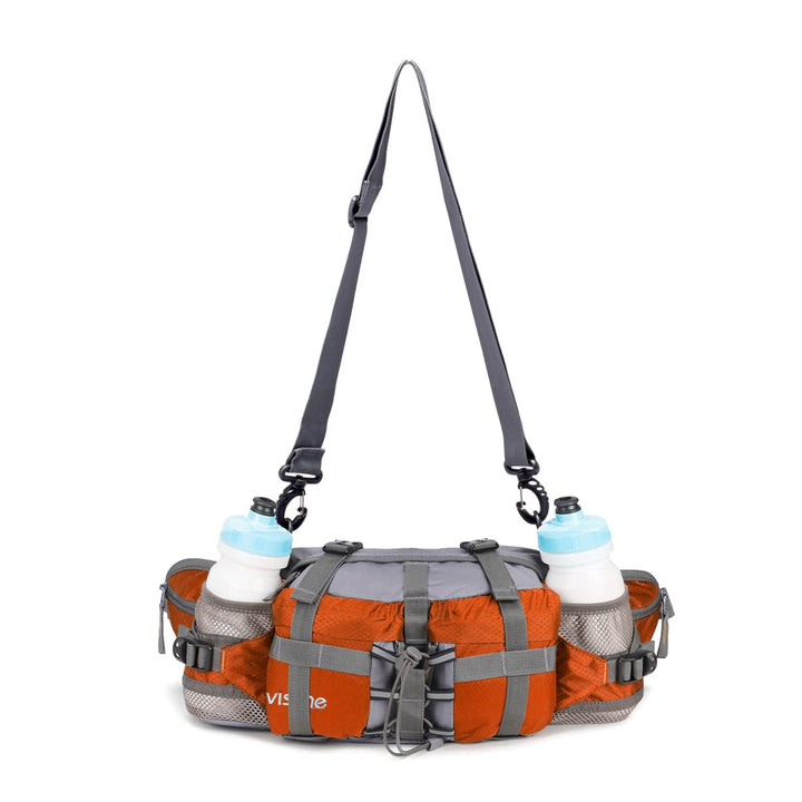 Outdoor Fanny Pack Hiking Camping Biking Waterproof Waist Pack 2 Water Bottle Holder Sports Bag for Women and Men Orange