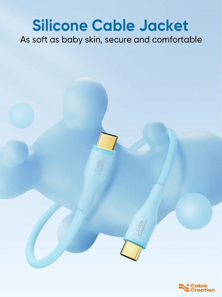 USB C to USB C Cable 6FT/60W, Soft Silicone USB C Charger Cable for iPhone 15 Pro, Galaxy S22/S21, iPad Mini 6/Air 4, MacBook Pro/Air, Pixel, etc, Blue