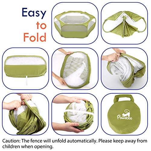 Small Animals Playpen, Waterproof Small Pet Cage Tent with Zippered Cover, Portable Outdoor Yard Fence with 3 Metal Rod for Chick/Kitten/Puppy/Guinea Pig/Rabbits/Hamster/Chinchillas,Green