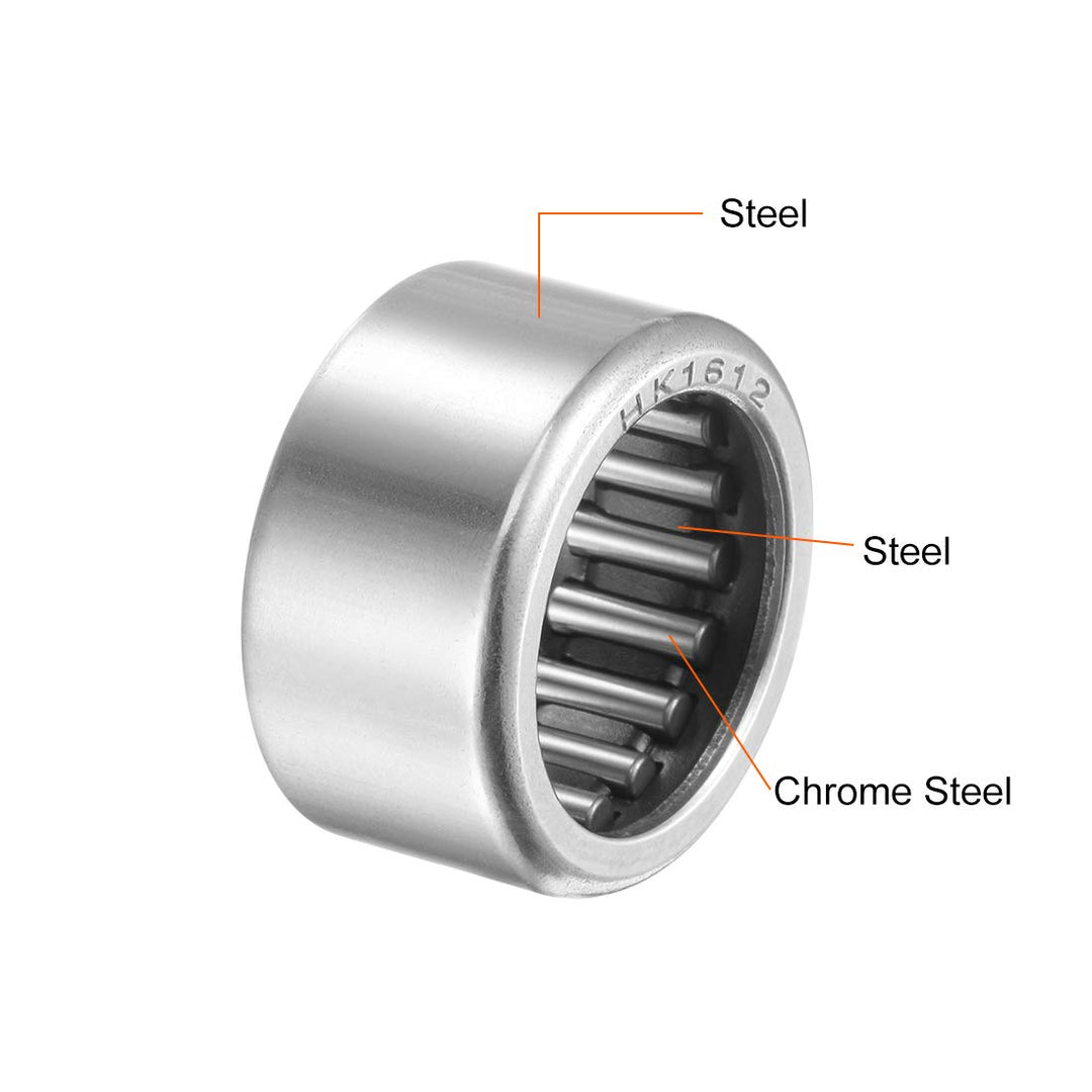 HK1612 Needle Roller Bearings 16mm Bore 22mm OD 12mm Width Chrome Steel Open End 5pcs