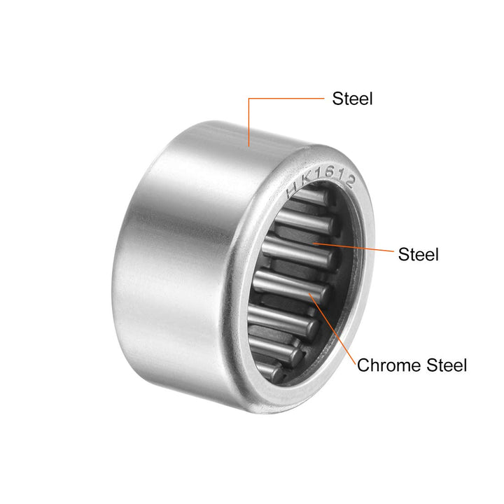 HK1612 Needle Roller Bearings 16mm Bore 22mm OD 12mm Width Chrome Steel Open End 5pcs