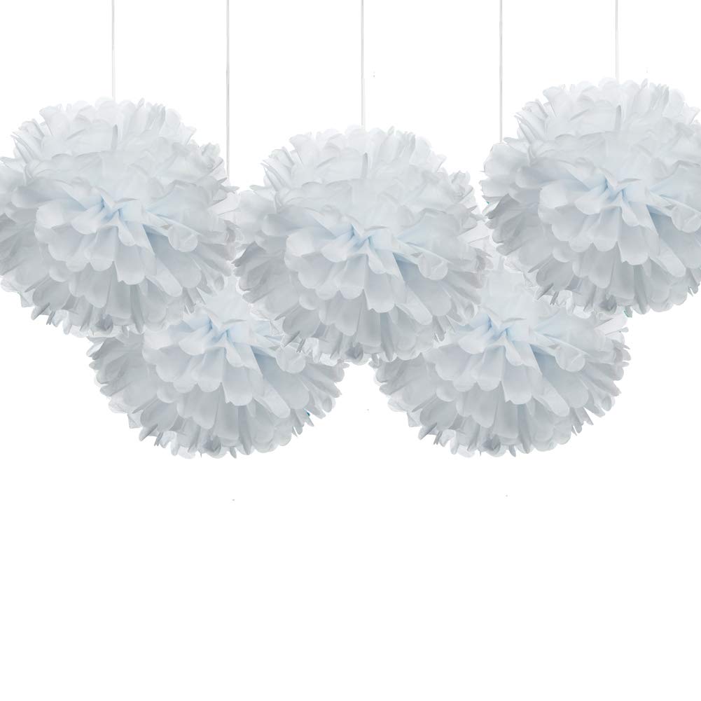 16” White Tissue Pom Poms, Paper Flower Hanging Party Decorations, Pack of 5