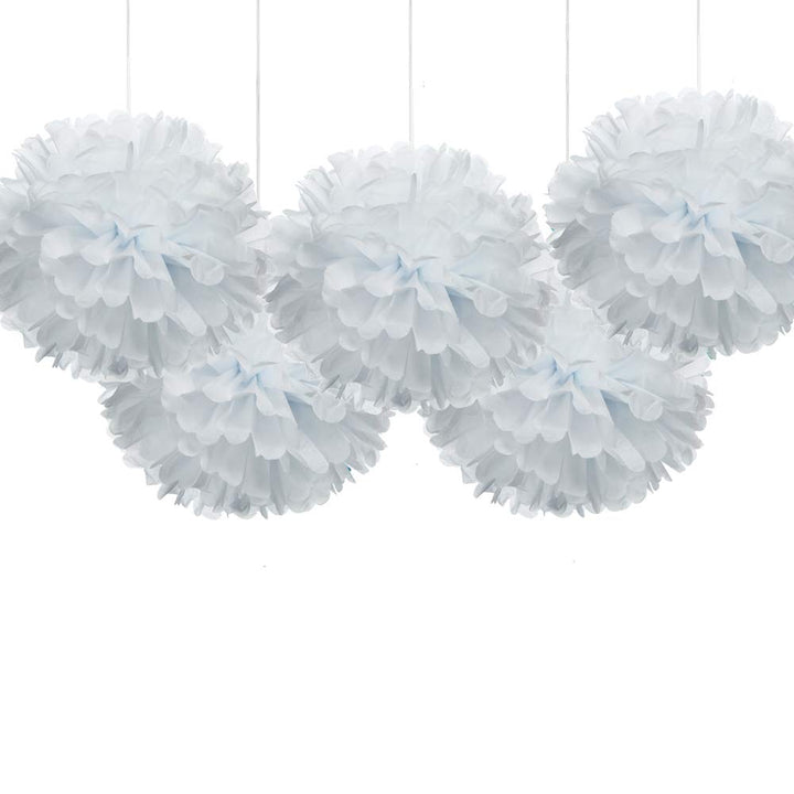 16” White Tissue Pom Poms, Paper Flower Hanging Party Decorations, Pack of 5